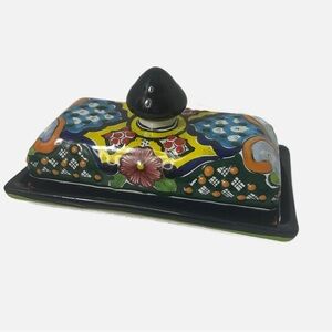 Talavera Mexican Pottery Butter Dish Floral Lead Free Never Used NEW Signed